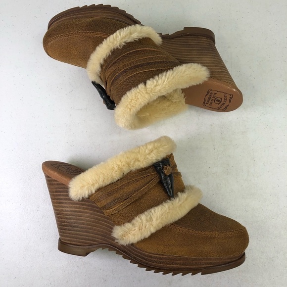 Lucky Brand Leather Mules with Faux Sherpa inside Size 8.5 - Picture 4 of 8